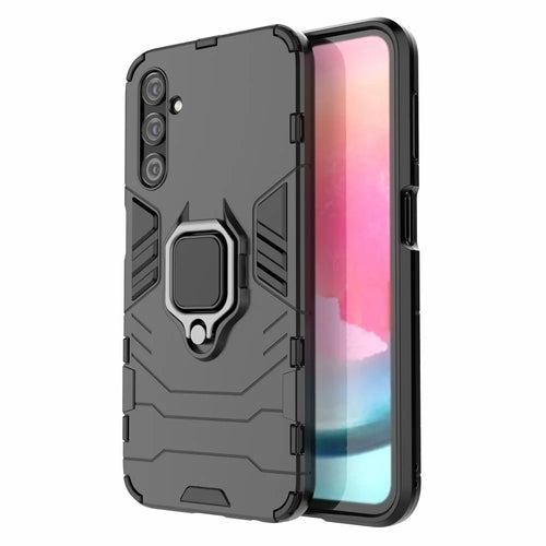 Phone Case for Samsung Galaxy A24 4G (162.1 x 77.6 x 8.3mm) , Ring Holder Kickstand Shockproof Cover TPU+PC Shell - Black - 1