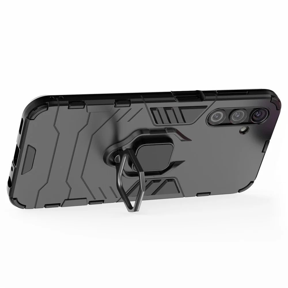 Phone Case for Samsung Galaxy A24 4G (162.1 x 77.6 x 8.3mm) , Ring Holder Kickstand Shockproof Cover TPU+PC Shell - Black - 3