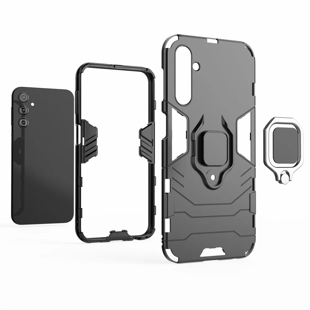 Phone Case for Samsung Galaxy A24 4G (162.1 x 77.6 x 8.3mm) , Ring Holder Kickstand Shockproof Cover TPU+PC Shell - Black - 4