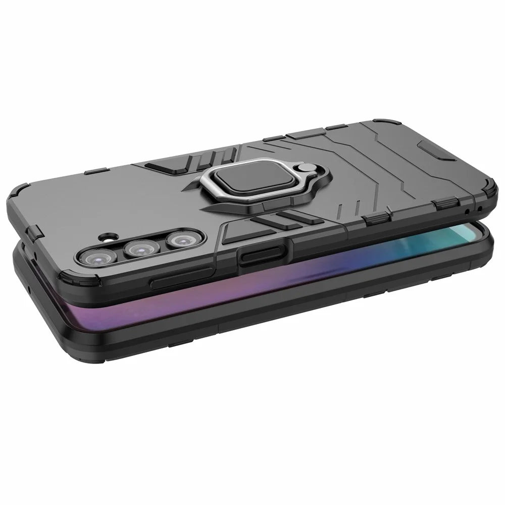 Phone Case for Samsung Galaxy A24 4G (162.1 x 77.6 x 8.3mm) , Ring Holder Kickstand Shockproof Cover TPU+PC Shell - Black - 5
