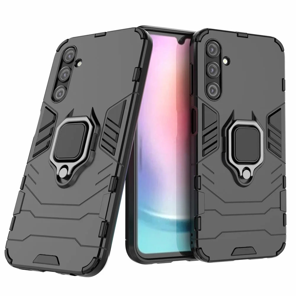 Phone Case for Samsung Galaxy A24 4G (162.1 x 77.6 x 8.3mm) , Ring Holder Kickstand Shockproof Cover TPU+PC Shell - Black - 6