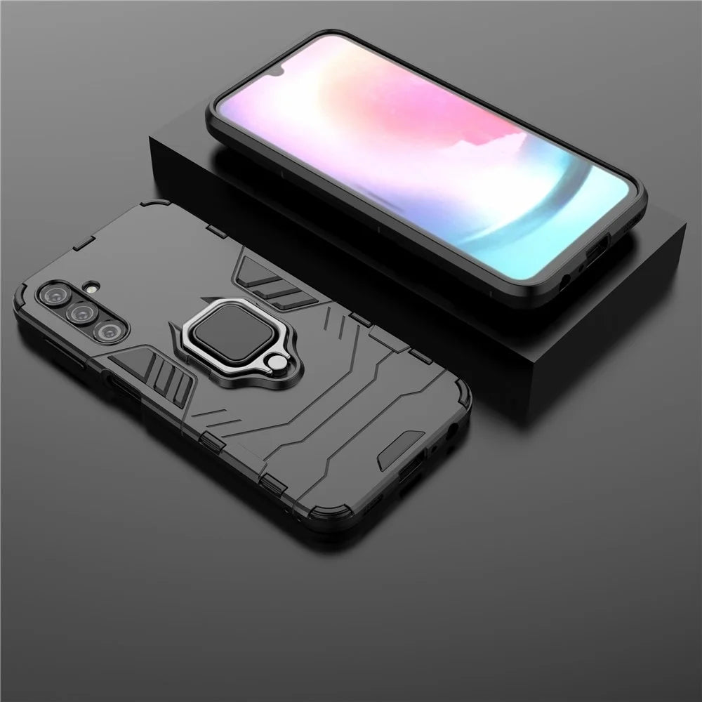 Phone Case for Samsung Galaxy A24 4G (162.1 x 77.6 x 8.3mm) , Ring Holder Kickstand Shockproof Cover TPU+PC Shell - Black - 7