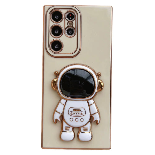 For Samsung Galaxy S23 Ultra Astronaut Kickstand Electroplating TPU Phone Case Anti-scratch Back Cover - White - 1