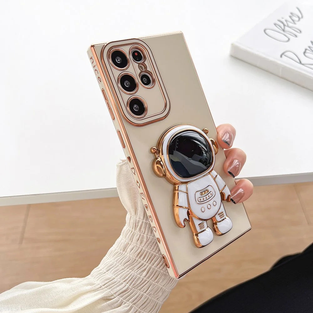 For Samsung Galaxy S23 Ultra Astronaut Kickstand Electroplating TPU Phone Case Anti-scratch Back Cover - White - 2