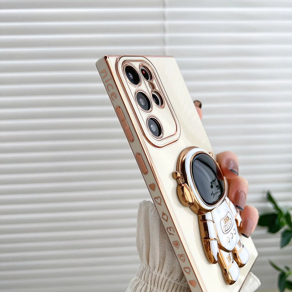 For Samsung Galaxy S23 Ultra Astronaut Kickstand Electroplating TPU Phone Case Anti-scratch Back Cover - White - 6