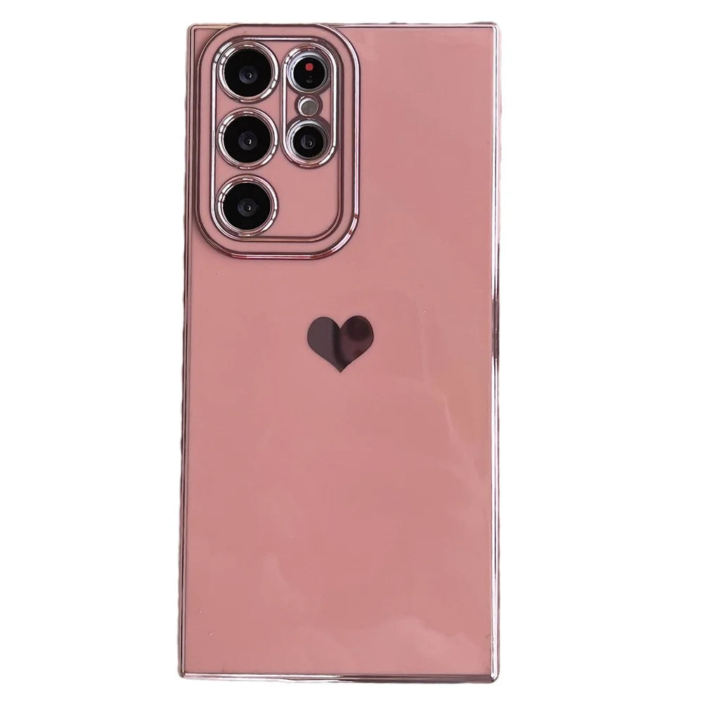 For Samsung Galaxy S23 Ultra Love Heart 6D Plating Phone Cover Soft TPU Camera Protection Case - Pink - 1