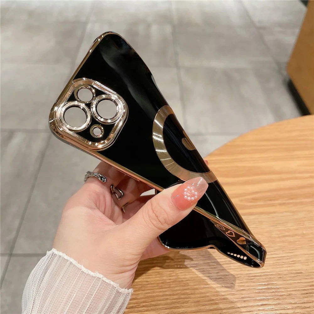 For iPhone 14 Magnetic Phone Case 6D Electroplating Love Heart Phone TPU Cover Compatible with MagSafe - Blue - 3