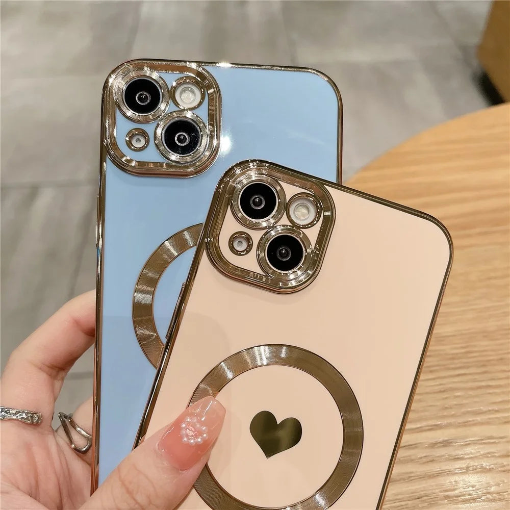 For iPhone 14 Magnetic Phone Case 6D Electroplating Love Heart Phone TPU Cover Compatible with MagSafe - Blue - 4