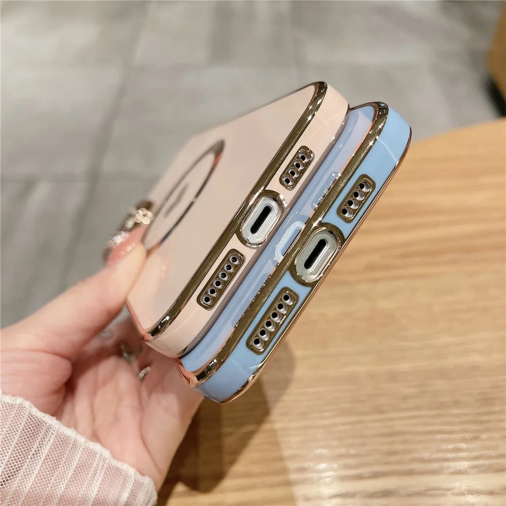 For iPhone 14 Magnetic Phone Case 6D Electroplating Love Heart Phone TPU Cover Compatible with MagSafe - Blue - 6