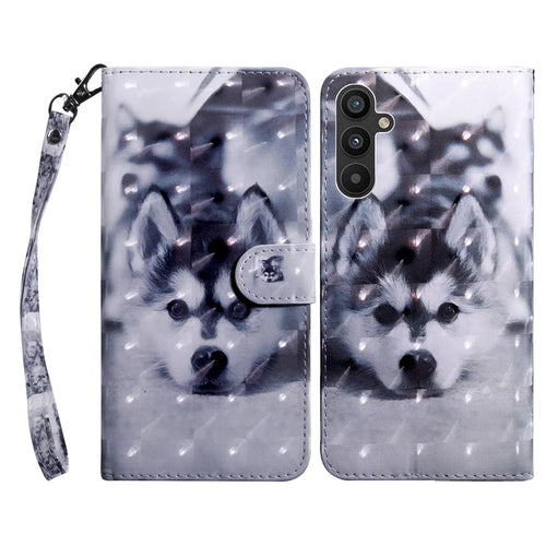 For Samsung Galaxy A34 5G Phone Stand Case PU Leather 3D Pattern Printing Wallet Cover - Husky - 1