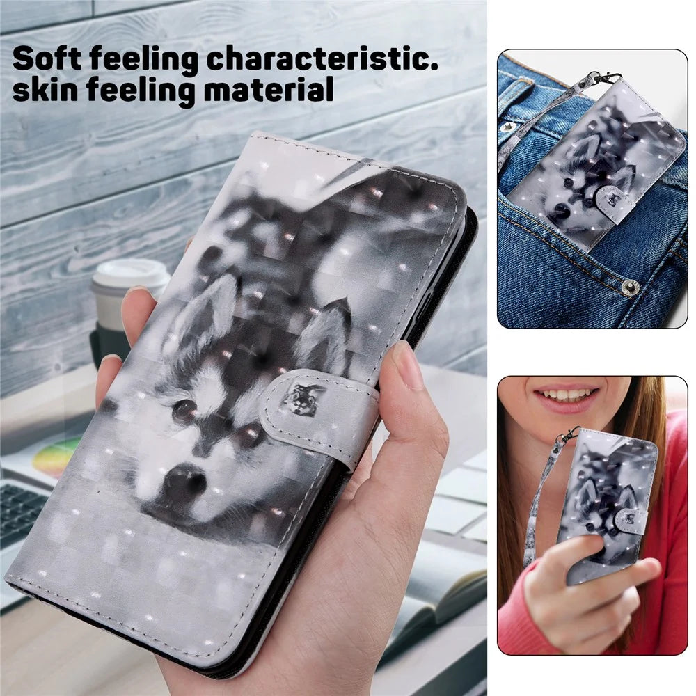 For Samsung Galaxy A34 5G Phone Stand Case PU Leather 3D Pattern Printing Wallet Cover - Husky - 6