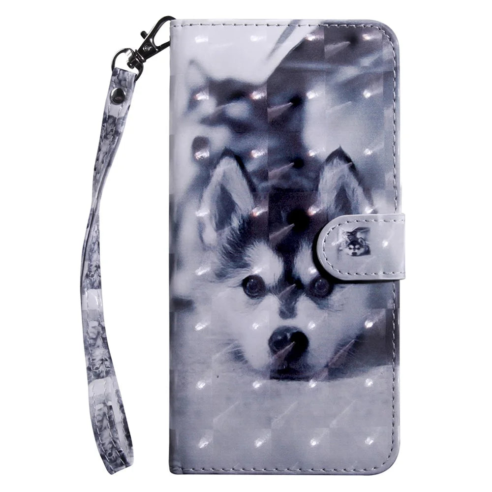 For Samsung Galaxy A34 5G Phone Stand Case PU Leather 3D Pattern Printing Wallet Cover - Husky - 7