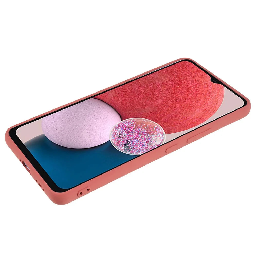 For Samsung Galaxy A13 4G Fiber Lining TPU Phone Case Rubberized Surface Shockproof Phone Cover - Hawthorn Red - 5