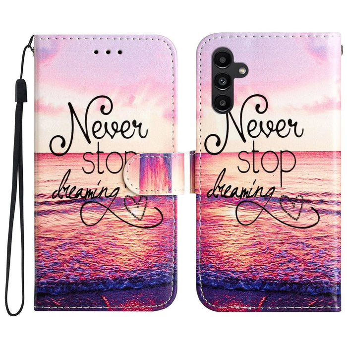 For Samsung Galaxy A34 5G Wallet Phone Case PU Leather Pattern Printing Stand Flip Cover - Never Stop Dreaming - 1