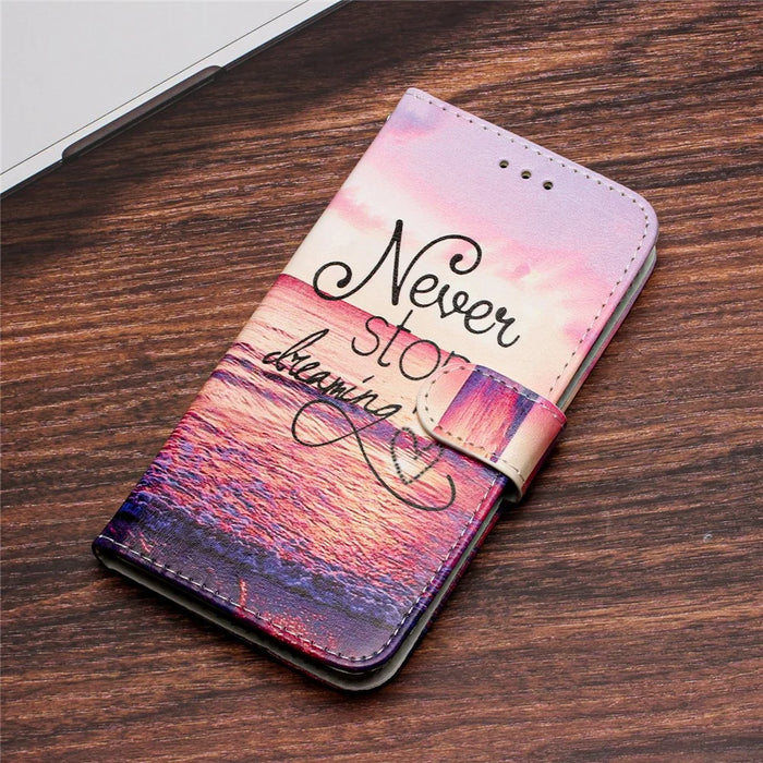 For Samsung Galaxy A34 5G Wallet Phone Case PU Leather Pattern Printing Stand Flip Cover - Never Stop Dreaming - 7
