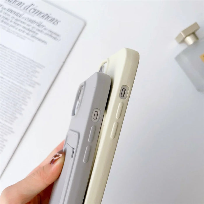 For iPhone 13 6.1 inch Liquid Silicone Card Slot Phone Case Anti-Scratch Shockproof Cover with Long Strap - Grey - 5