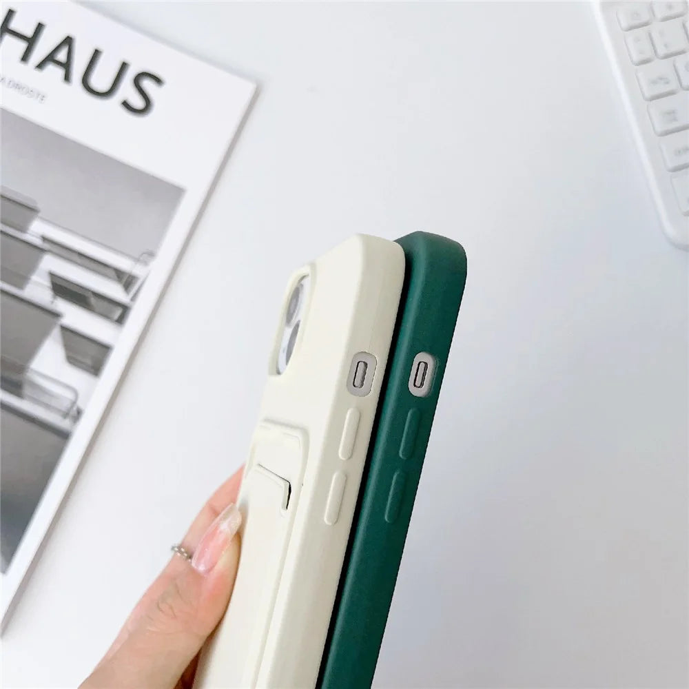 For iPhone 13 6.1 inch Phone Case Anti-Drop Liquid Silicone Protective Cover with Card Slot, Strap - Midnight Green - 6