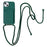 Protective Case for iPhone 14 Case Anti-Fall Liquid Silicone Phone Cover with Card Slot, Strap - Midnight Green - 1