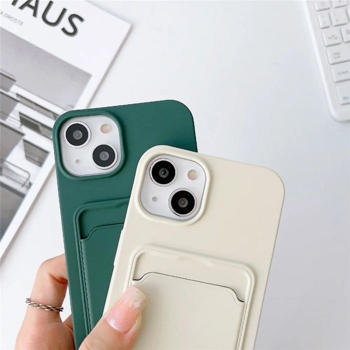 Protective Case for iPhone 14 Case Anti-Fall Liquid Silicone Phone Cover with Card Slot, Strap - Midnight Green - 7