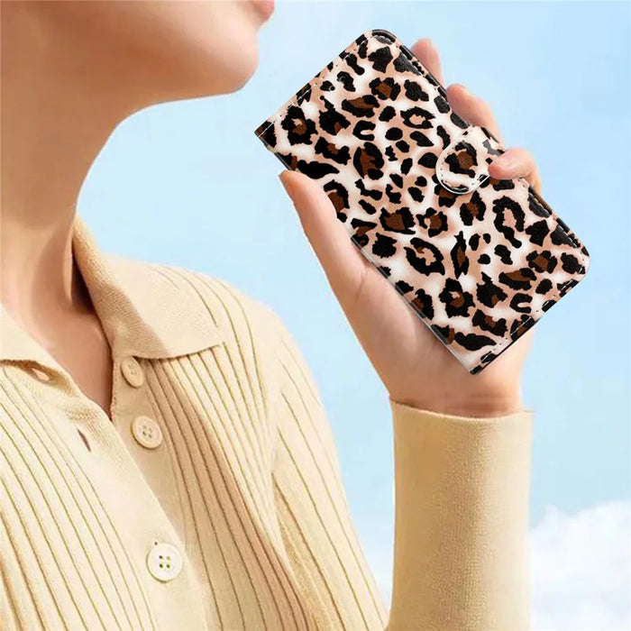 For Samsung Galaxy S22 5G Pattern Printing PU Leather Phone Case Wallet Stand Flip Shockproof Cover - Leopard Print - 6