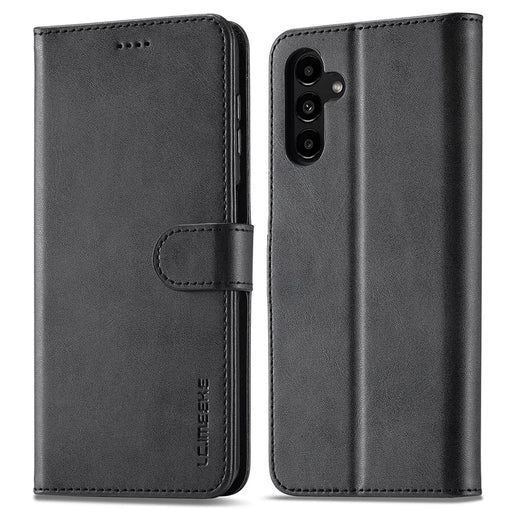 LC.IMEEKE For Samsung Galaxy A24 4G (162.1 x 77.6 x 8.3mm) Calf Texture Leather Phone Case Wallet Stand Mobile Phone Cover - Black - 1