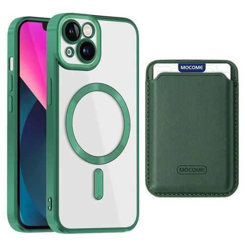 For iPhone 13 6.1 inch TPU + PC Phone Case Anti-Drop Magnetic Cover with Card Bag - Blackish Green - 1