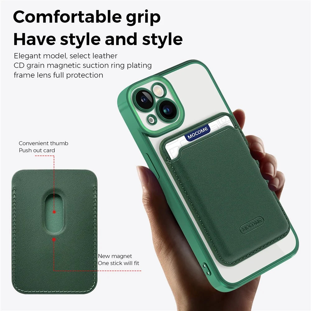 For iPhone 13 6.1 inch TPU + PC Phone Case Anti-Drop Magnetic Cover with Card Bag - Blackish Green - 3