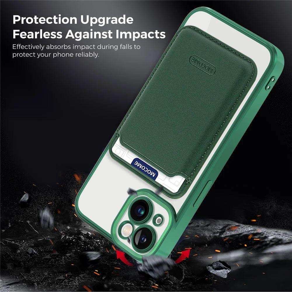 For iPhone 13 6.1 inch TPU + PC Phone Case Anti-Drop Magnetic Cover with Card Bag - Blackish Green - 4