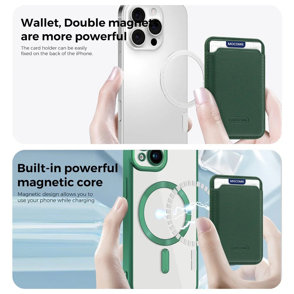 For iPhone 13 6.1 inch TPU + PC Phone Case Anti-Drop Magnetic Cover with Card Bag - Blackish Green - 7