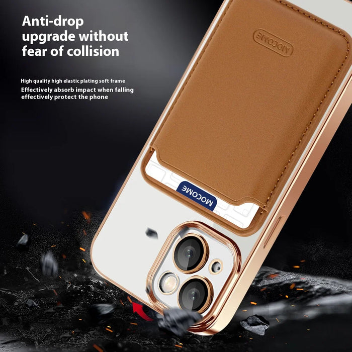 For iPhone 14 Anti-Drop Magnetic Back Cover TPU + PC Phone Case with Card Bag - Blackish Green - 6