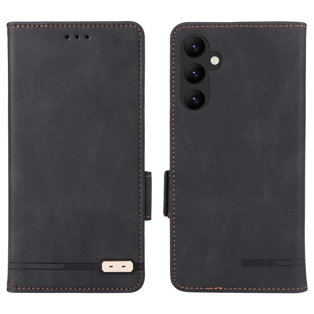 For Samsung Galaxy A24 4G (162.1 x 77.6 x 8.3mm) Cell Phone Case Hardware Decor PU Leather Stand Wallet Phone Cover - Black - 1