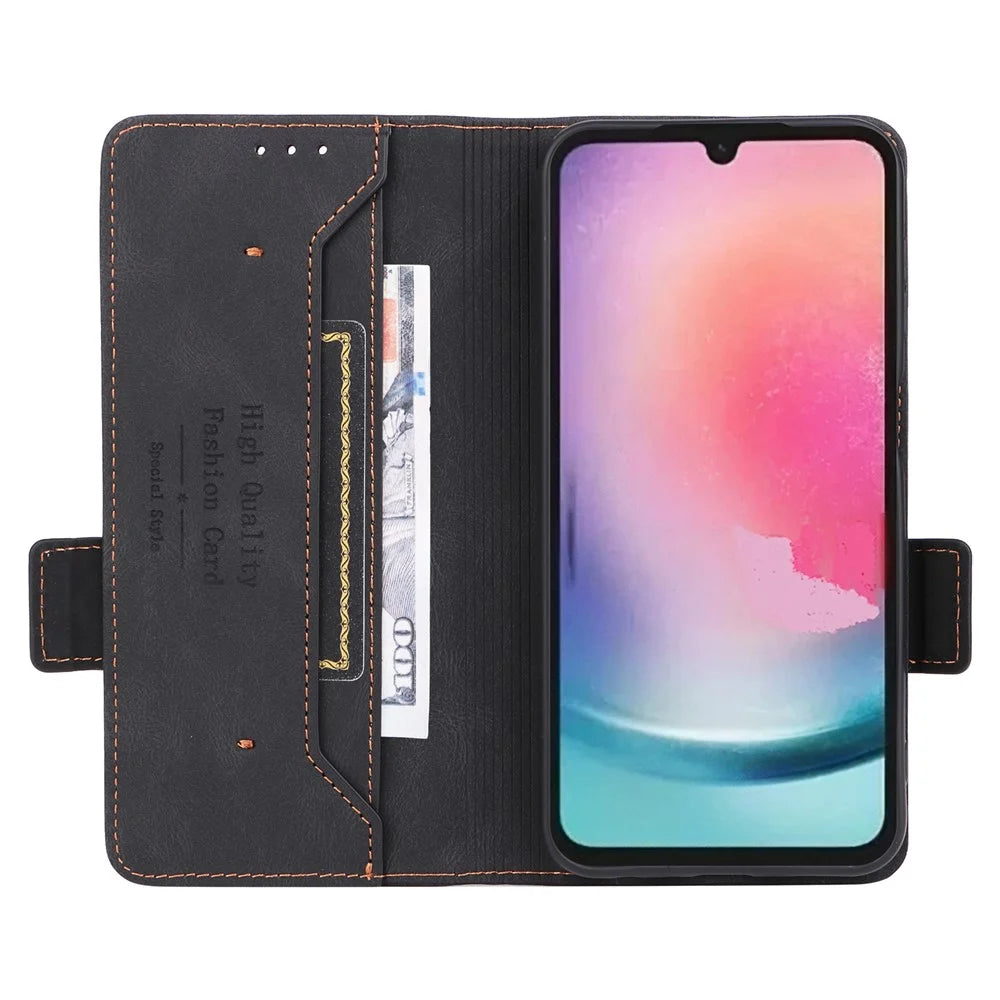 For Samsung Galaxy A24 4G (162.1 x 77.6 x 8.3mm) Cell Phone Case Hardware Decor PU Leather Stand Wallet Phone Cover - Black - 2