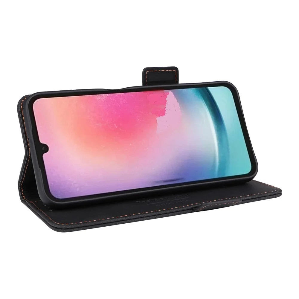 For Samsung Galaxy A24 4G (162.1 x 77.6 x 8.3mm) Cell Phone Case Hardware Decor PU Leather Stand Wallet Phone Cover - Black - 3