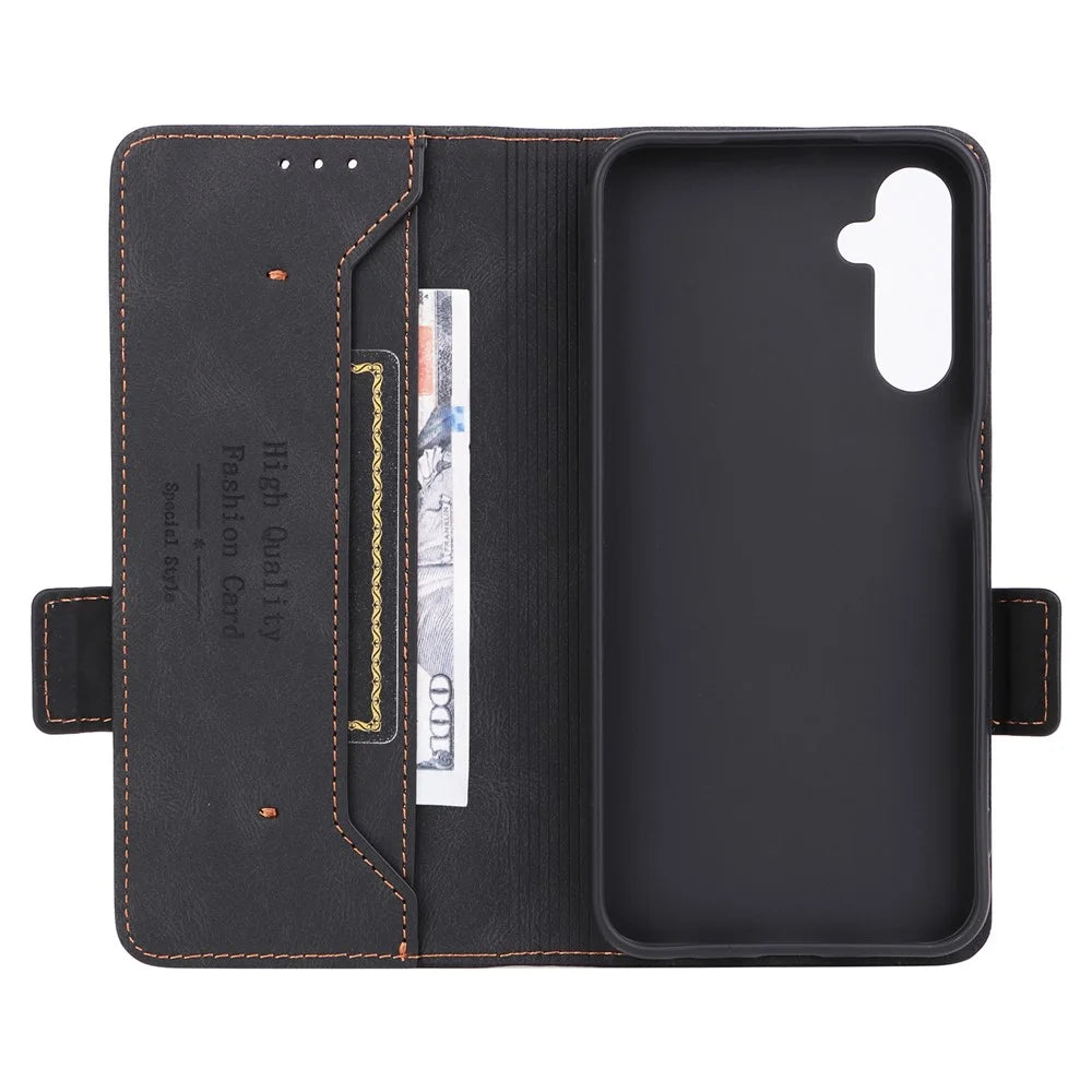 For Samsung Galaxy A24 4G (162.1 x 77.6 x 8.3mm) Cell Phone Case Hardware Decor PU Leather Stand Wallet Phone Cover - Black - 5