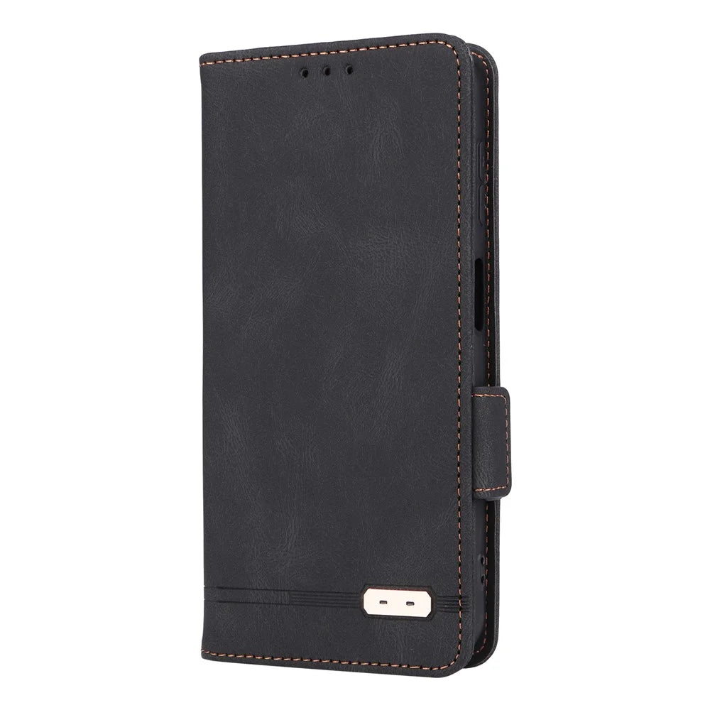For Samsung Galaxy A24 4G (162.1 x 77.6 x 8.3mm) Cell Phone Case Hardware Decor PU Leather Stand Wallet Phone Cover - Black - 6