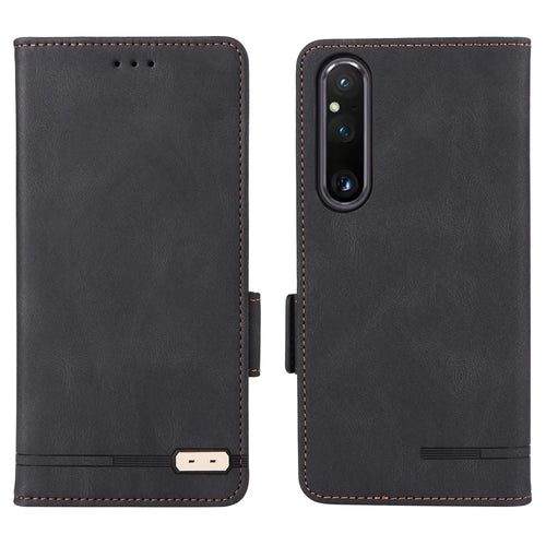 For Sony Xperia 1 V Stand Wallet Leather Phone Case Hardware Decor Protective Phone Cover - Black - 1