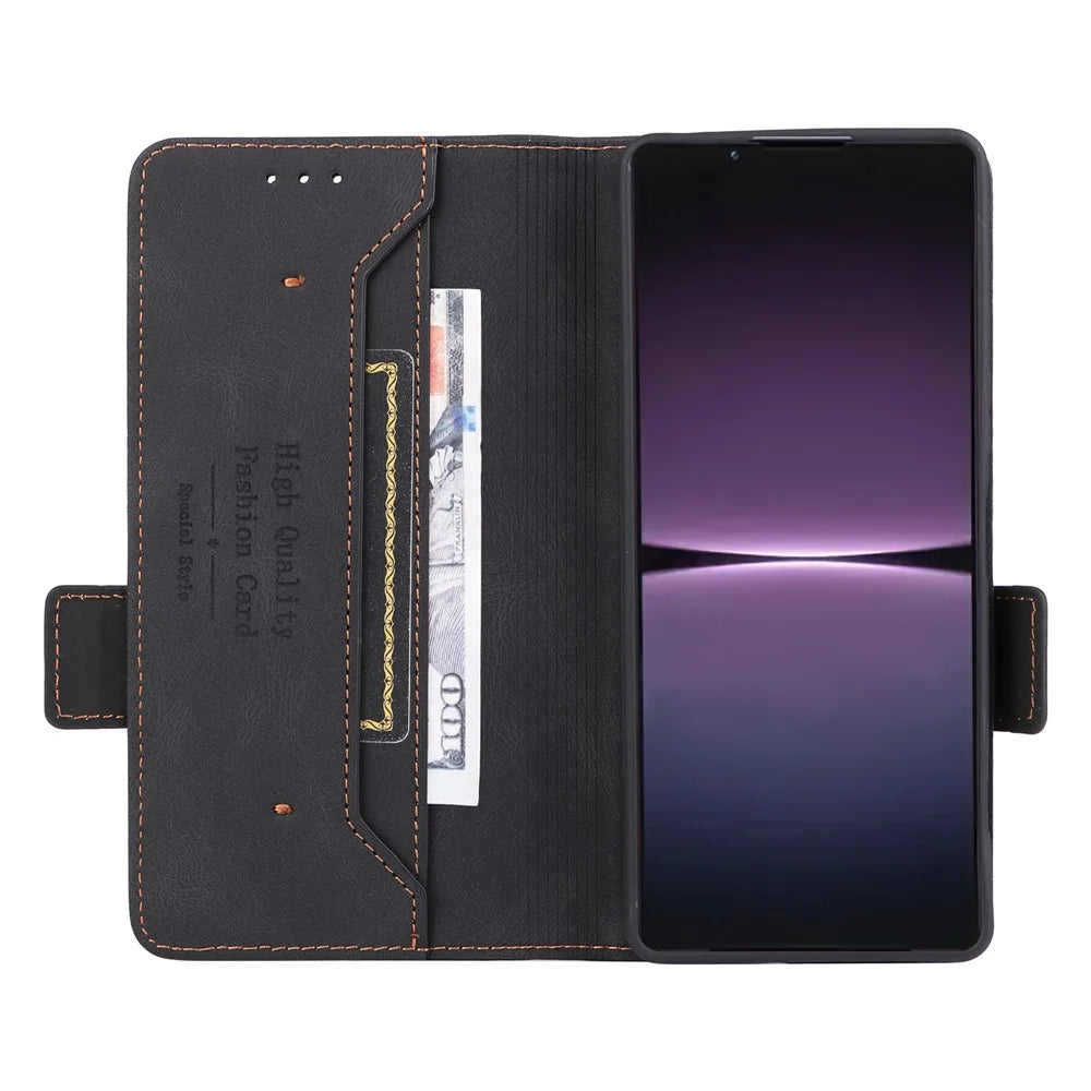 For Sony Xperia 1 V Stand Wallet Leather Phone Case Hardware Decor Protective Phone Cover - Black - 2