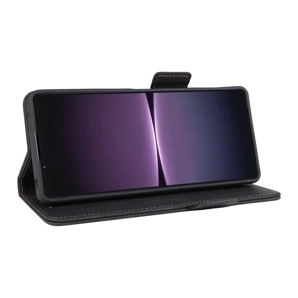 For Sony Xperia 1 V Stand Wallet Leather Phone Case Hardware Decor Protective Phone Cover - Black - 3