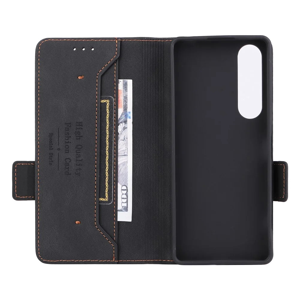 For Sony Xperia 1 V Stand Wallet Leather Phone Case Hardware Decor Protective Phone Cover - Black - 5