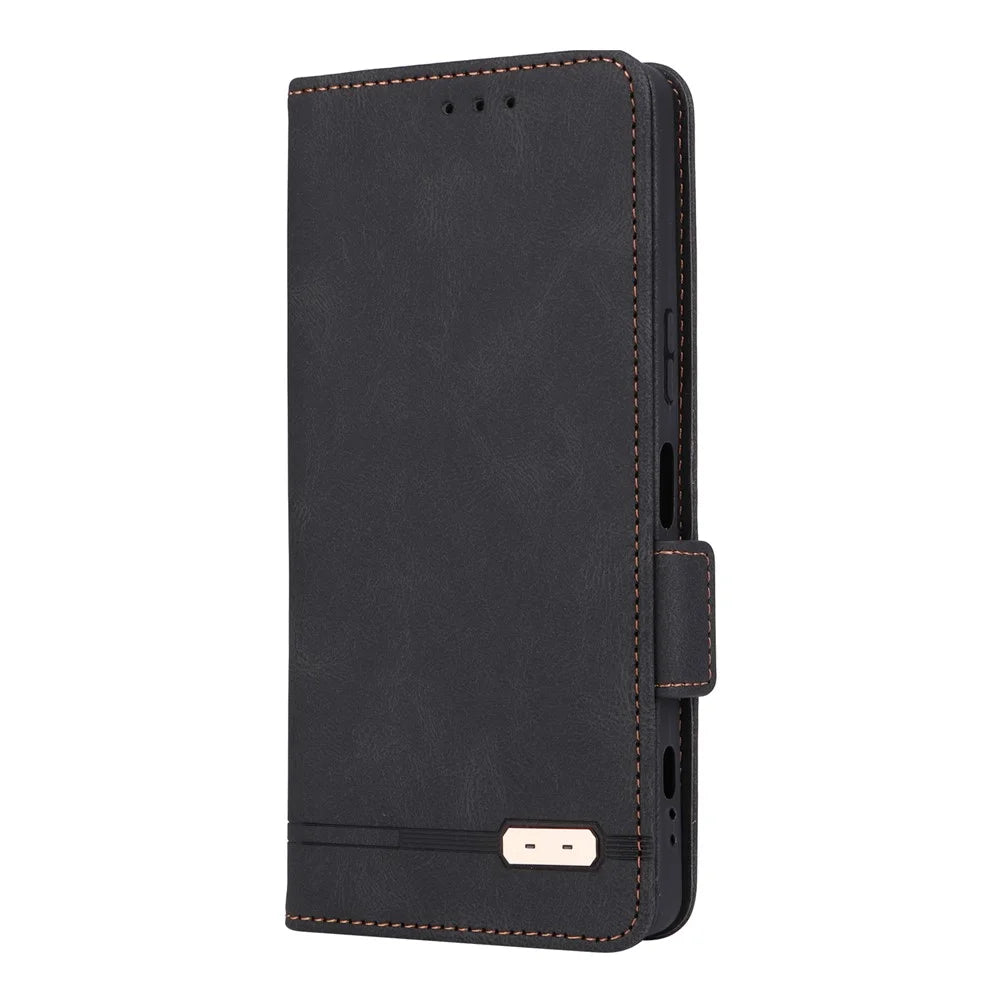 For Sony Xperia 1 V Stand Wallet Leather Phone Case Hardware Decor Protective Phone Cover - Black - 6