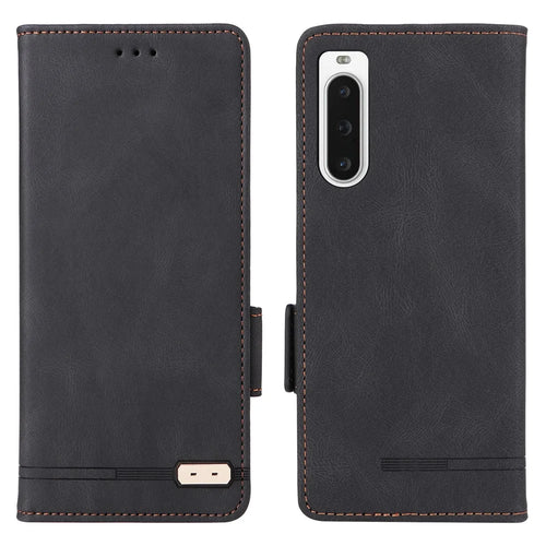 For Sony Xperia 10 V Phone Wallet Case PU Leather Hardware Decor Stand Phone Cover - Black - 1