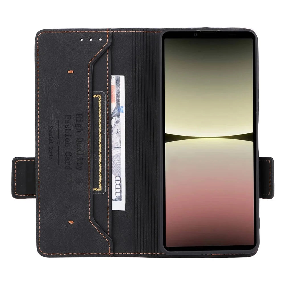 For Sony Xperia 10 V Phone Wallet Case PU Leather Hardware Decor Stand Phone Cover - Black - 2