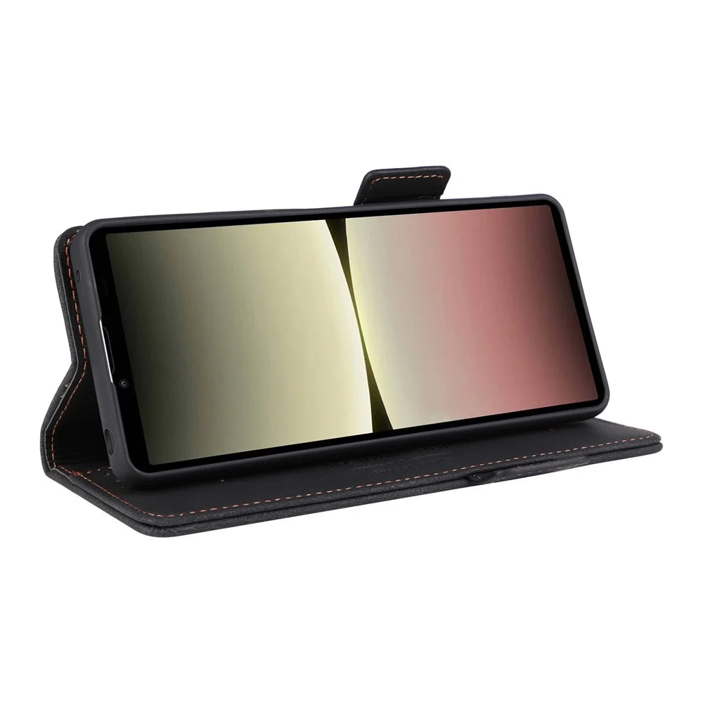 For Sony Xperia 10 V Phone Wallet Case PU Leather Hardware Decor Stand Phone Cover - Black - 3