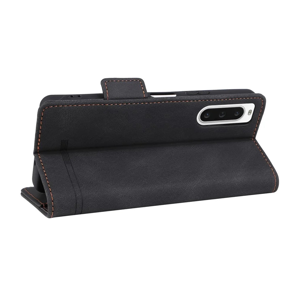 For Sony Xperia 10 V Phone Wallet Case PU Leather Hardware Decor Stand Phone Cover - Black - 4