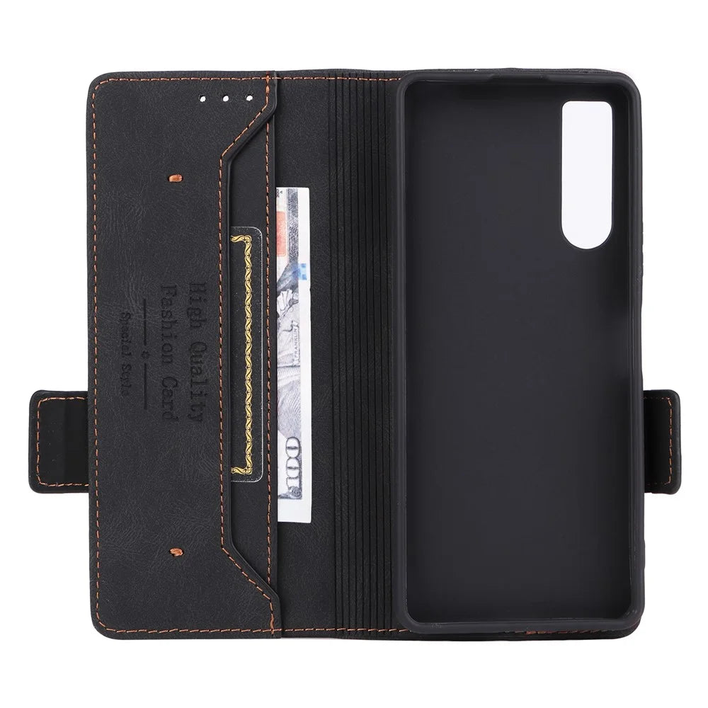For Sony Xperia 10 V Phone Wallet Case PU Leather Hardware Decor Stand Phone Cover - Black - 5