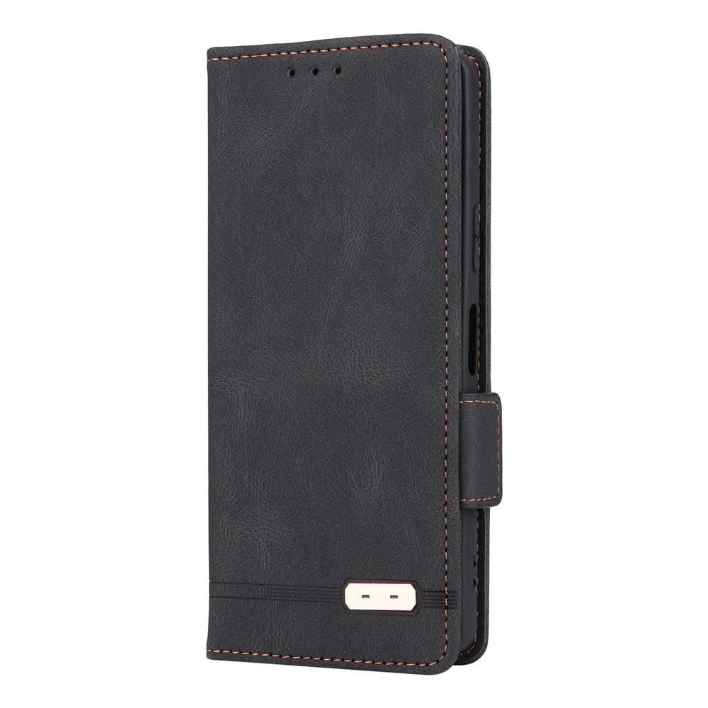 For Sony Xperia 10 V Phone Wallet Case PU Leather Hardware Decor Stand Phone Cover - Black - 6