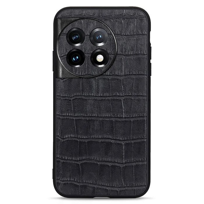For OnePlus 11 5G Genuine Leather + TPU Crocodile Texture Phone Case Drop-proof Mobile Cover - Black - 1