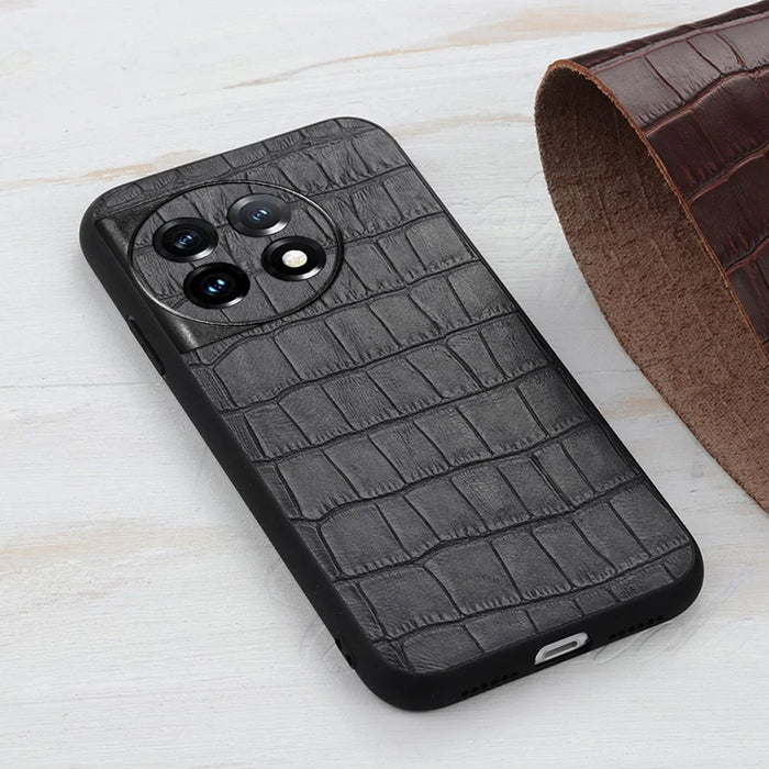 For OnePlus 11 5G Genuine Leather + TPU Crocodile Texture Phone Case Drop-proof Mobile Cover - Black - 3