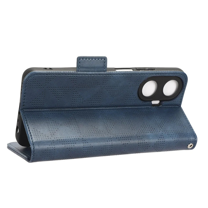 For Realme C55 4G Leather Wallet Phone Case Imprinted Triangle Flip Stand Protective Cover - Blue - 3