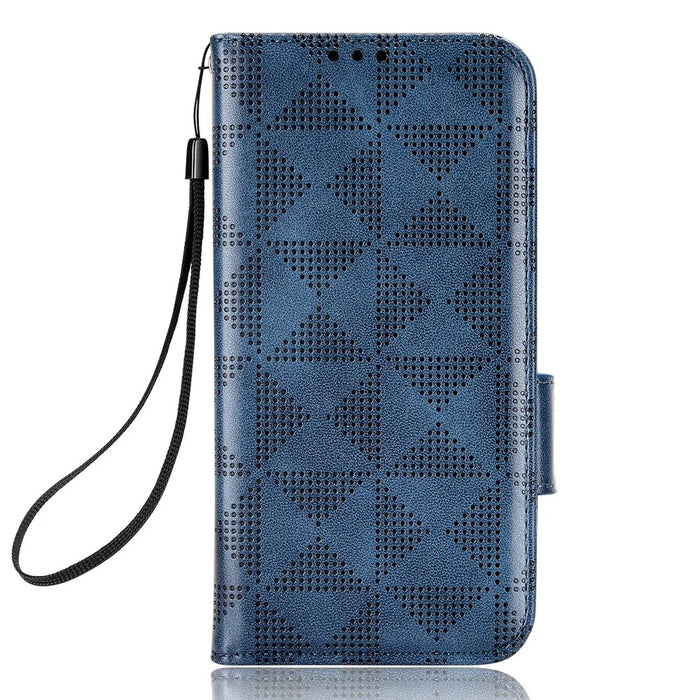 For Realme C55 4G Leather Wallet Phone Case Imprinted Triangle Flip Stand Protective Cover - Blue - 6
